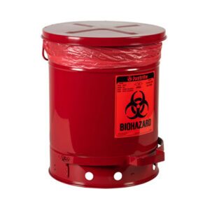 Justrite 10 Gallon Biohazard Waste Can front view