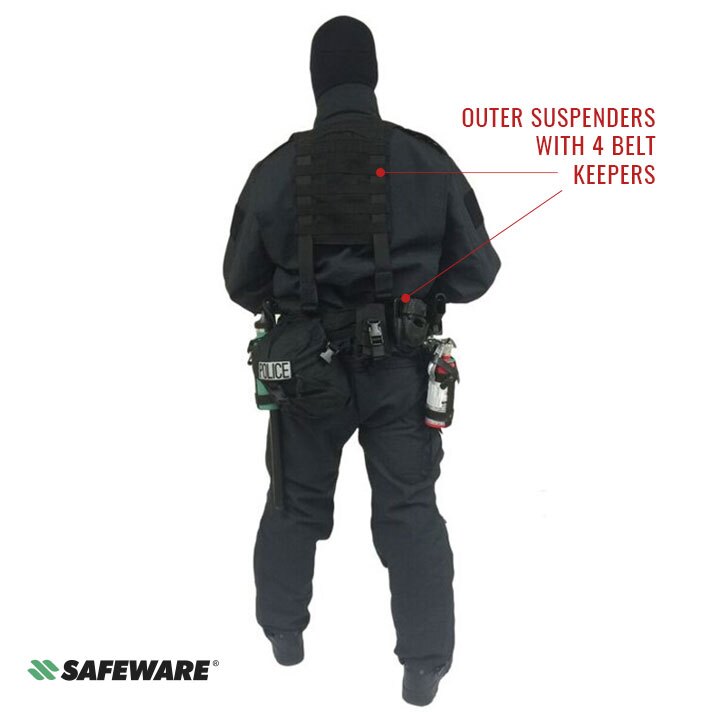 Police officer in CDU Basic Public Order Patrol Kit showing outer suspenders