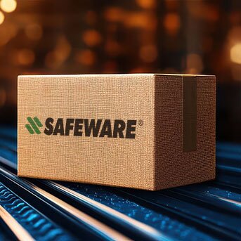 Safeware box in warehouse heading out to customers who utilized cooperative contract procurement methods.