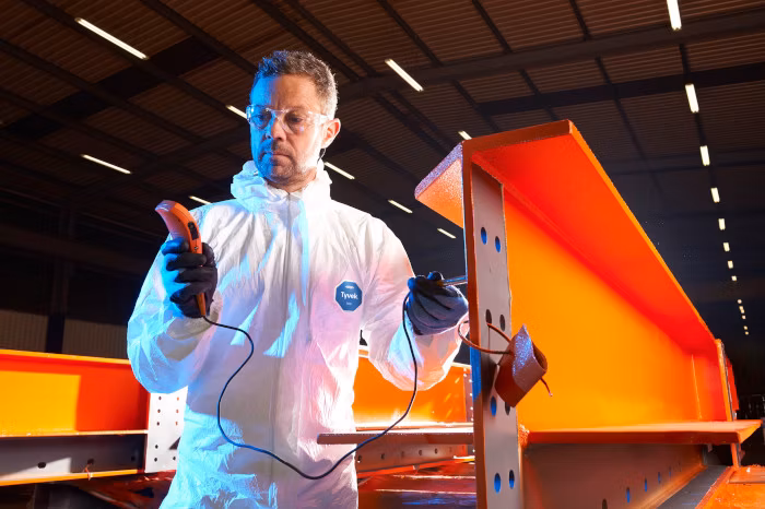 Man wearing Tyvek 500 garments for balance of protection durability and comfort.