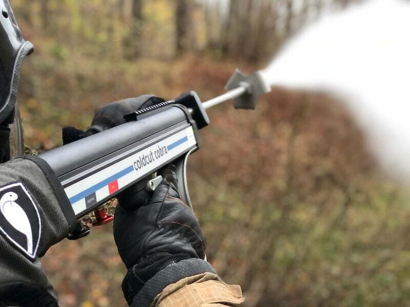 Cold Cut Cobra 360 Kit Lance shooting water into field fire