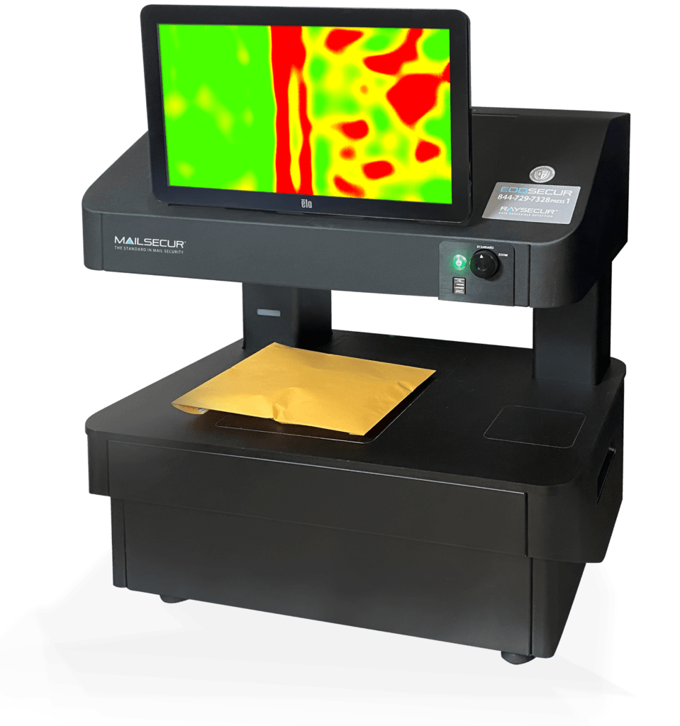 MailSecur device showing Xray of Manilla Envelope