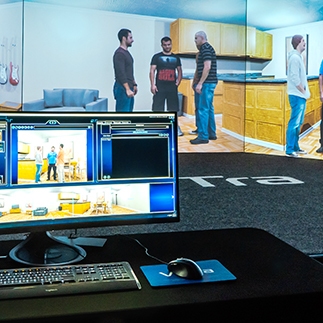 V-300 Police Training Simulator with program running on monitor screens