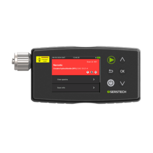 Serstech Arx mkII Raman Spectrometer showing a positive chemical identification