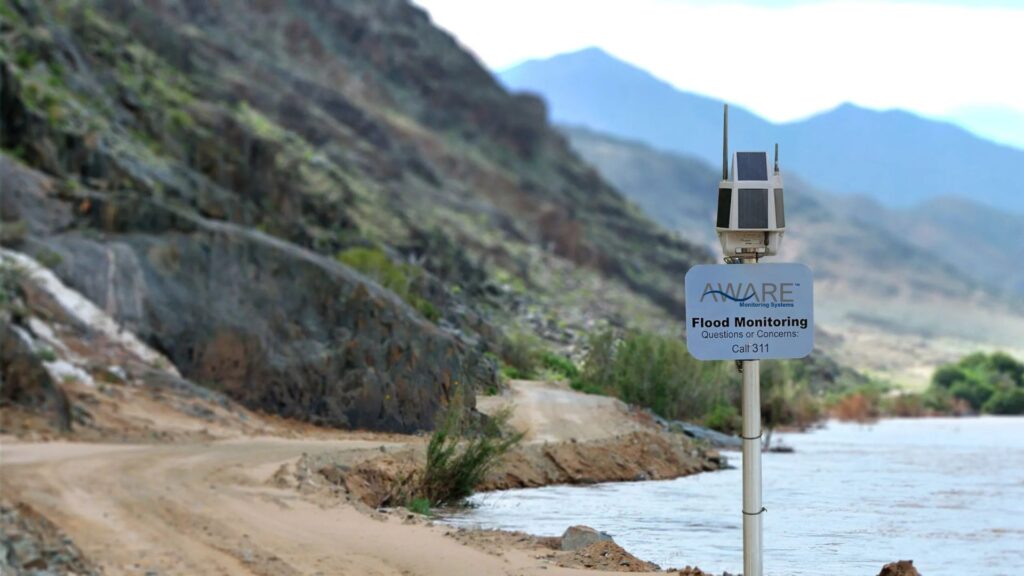 Aware Flood Monitoring Sensor at roadside along river