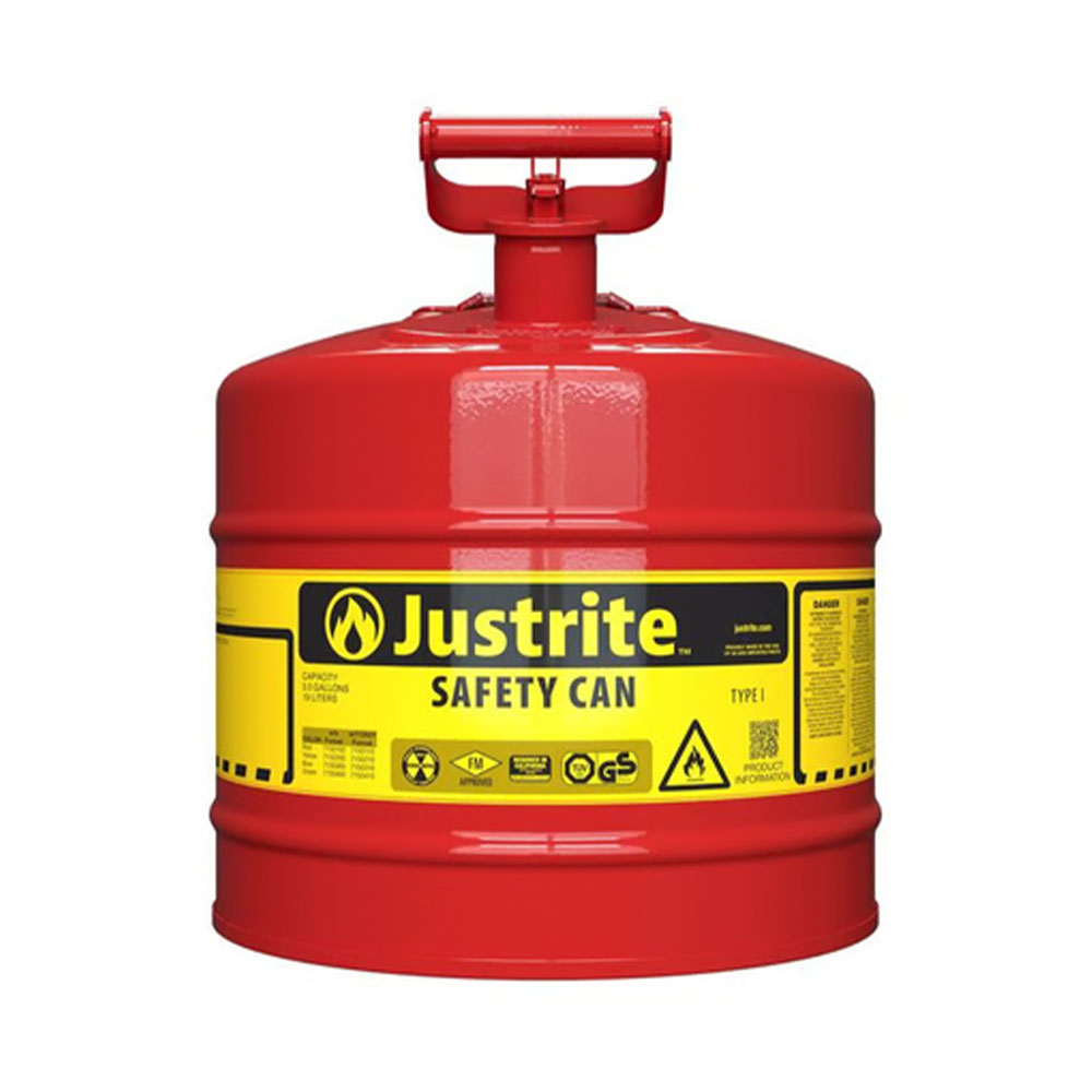 Justrite 5 Gallon Type 1 Steel Safety Can for Flammables front view