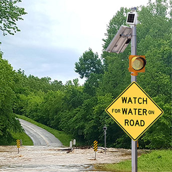 Flood Detection Sign on flooded street