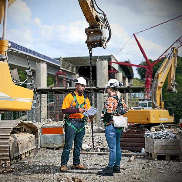 MSA V-FORM Safety Harnesses worn by construction workers on job site