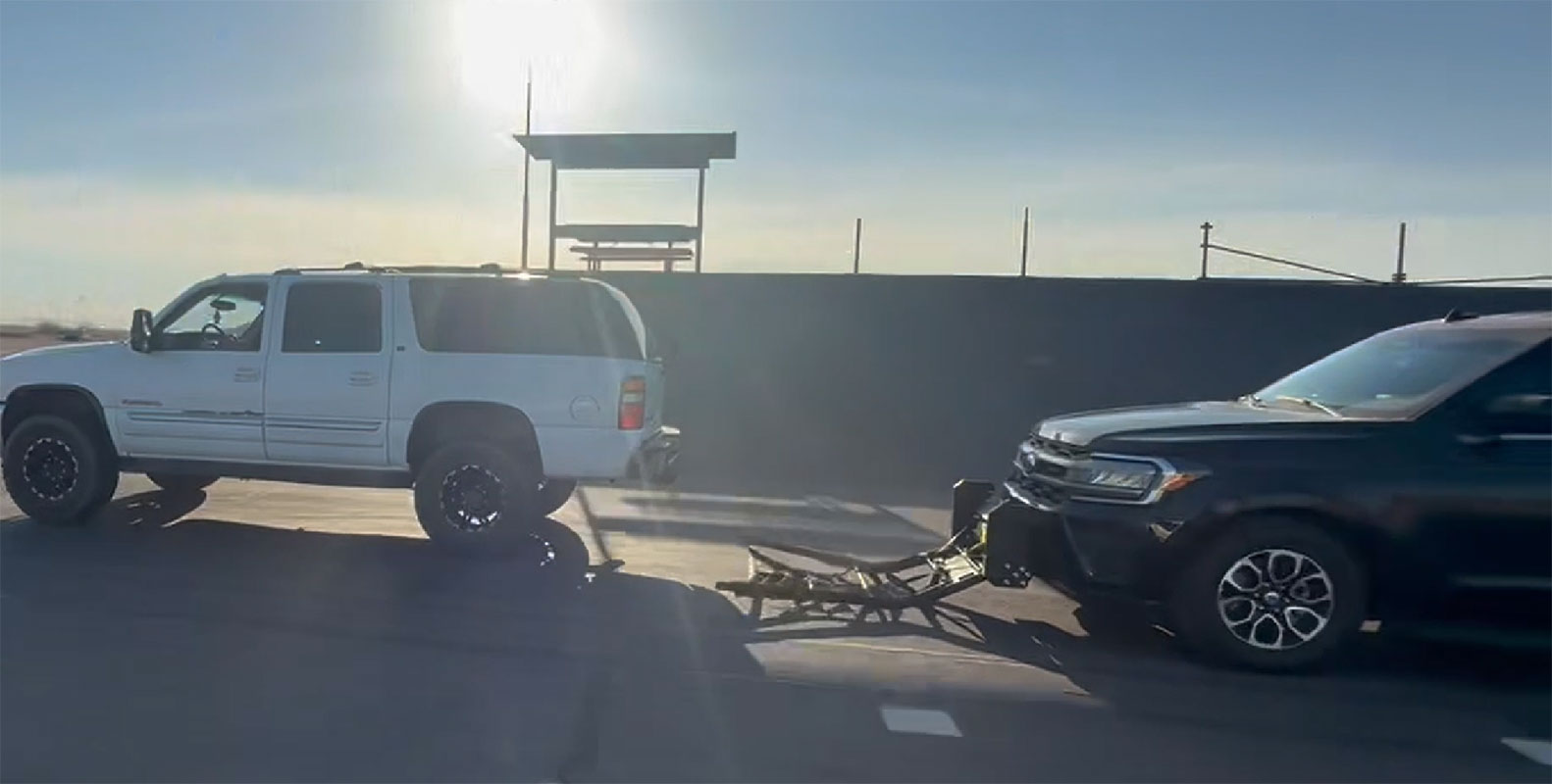 ADS Talon Pursuit Mitigation Device seen on the front of a police vehicle ready to be used on an evading vehicle