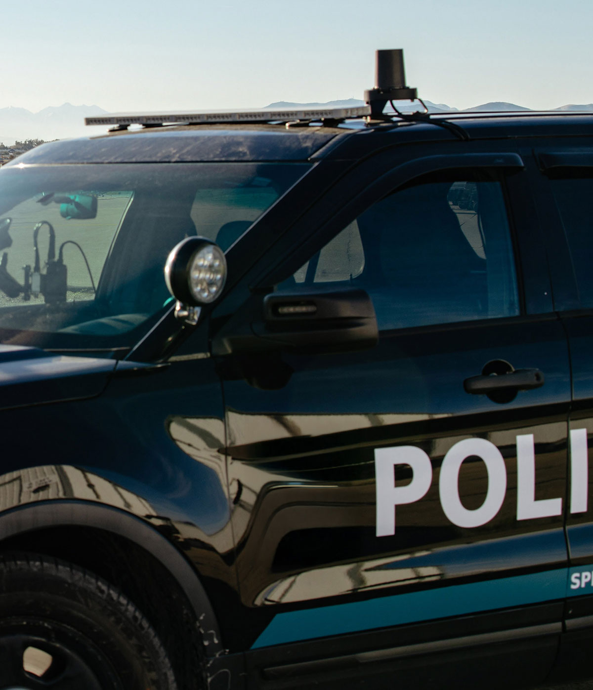 Police vehicle with mounted Counter-UAS system