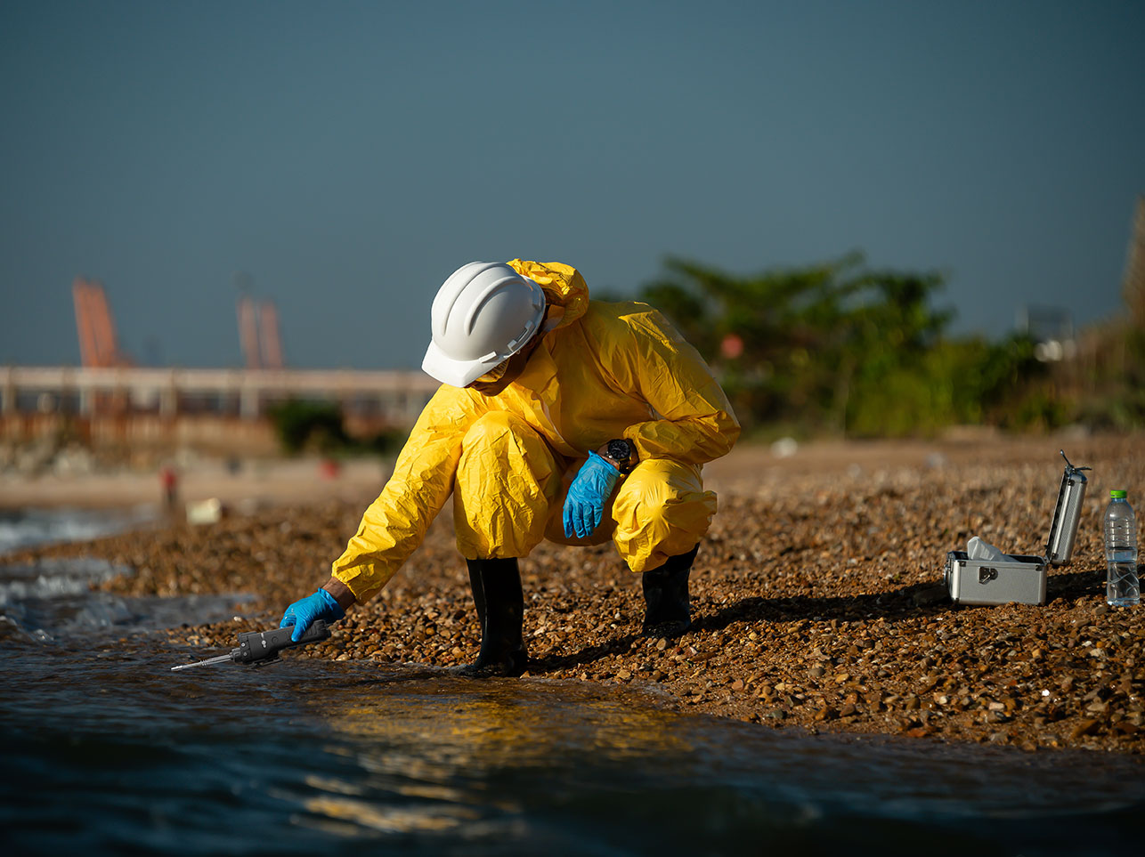 Honeywell ModRAE Portable Gas Detector being used by a water inspection professional